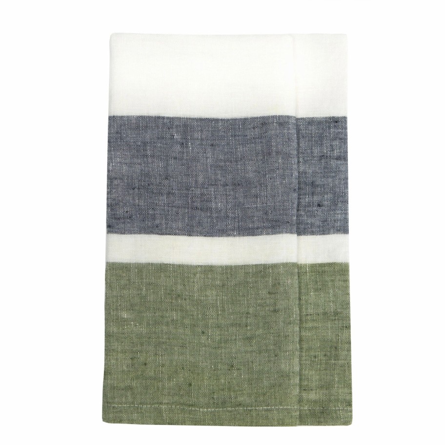 Towels * | Bold Stripe Linen Evergreen Kitchen Towels Set Of 2