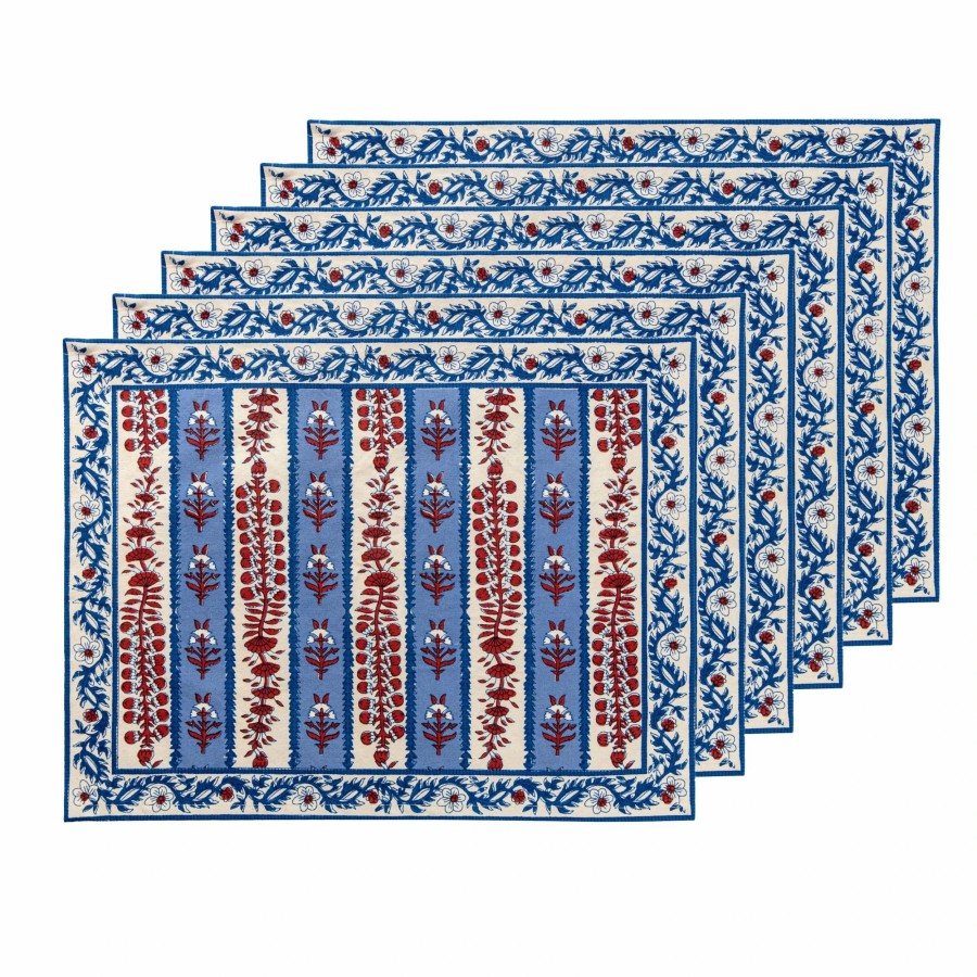 Placemats * | Avignon Placemats Red & Blue, Set Of 6