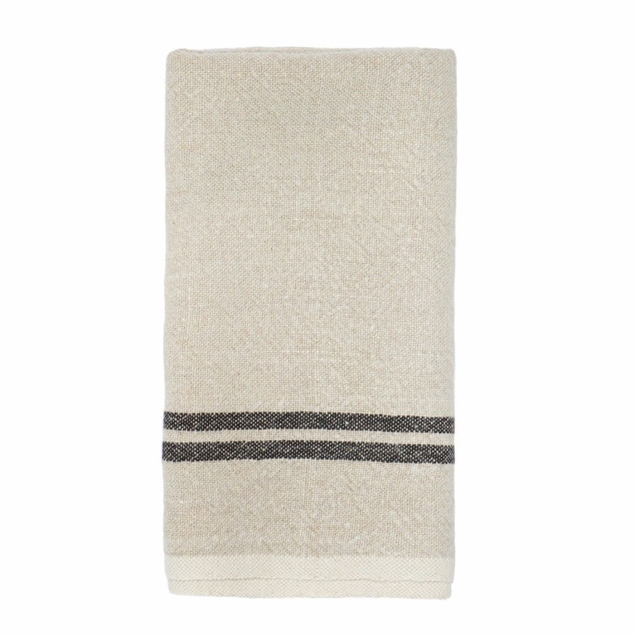 Towels * | Vintage Linen Kitchen Towels Natural & Black, Set Of 2