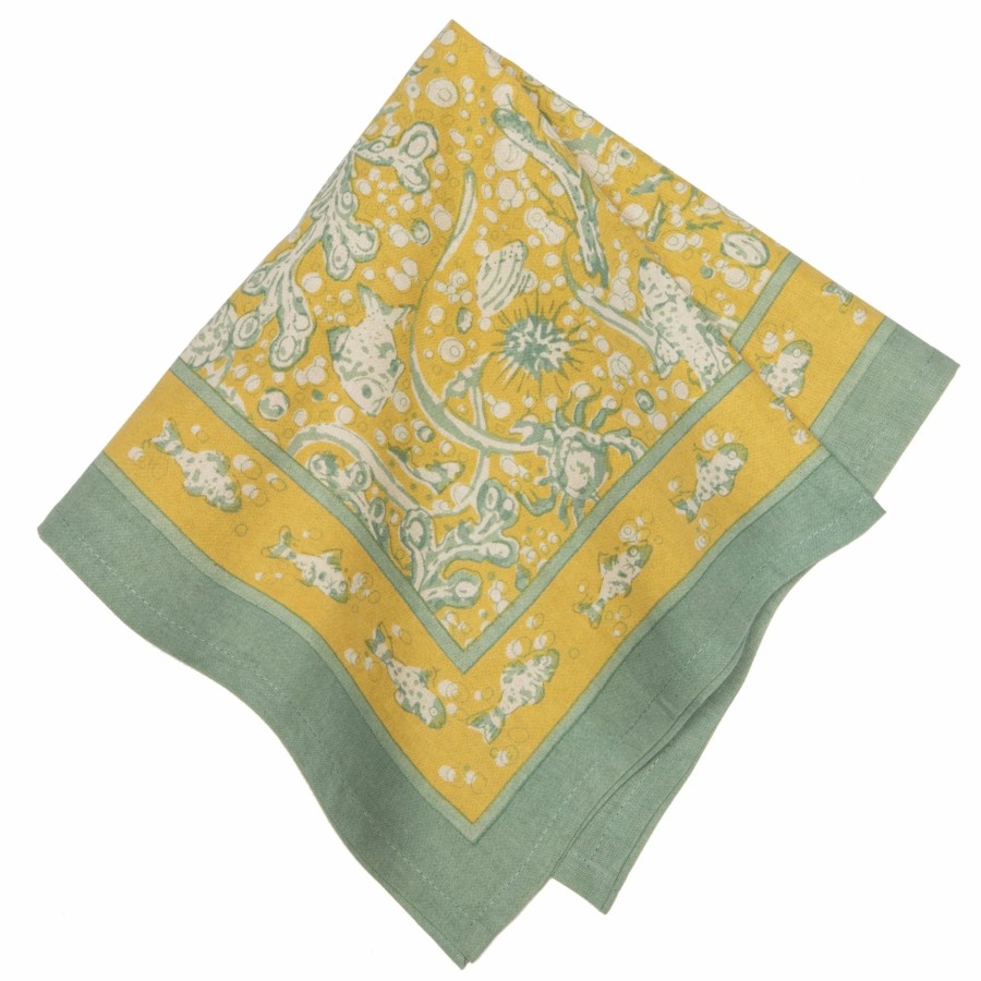 Napkins * | La Mer Napkins Aqua & Citrine, Set Of 6