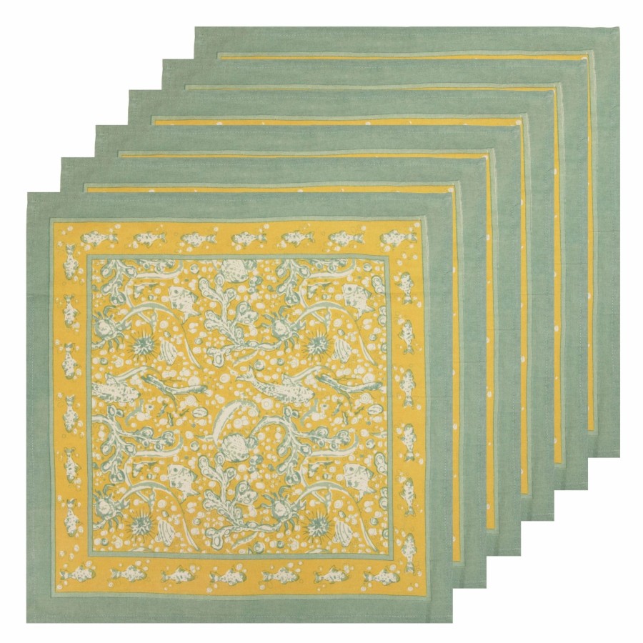 Napkins * | La Mer Napkins Aqua & Citrine, Set Of 6