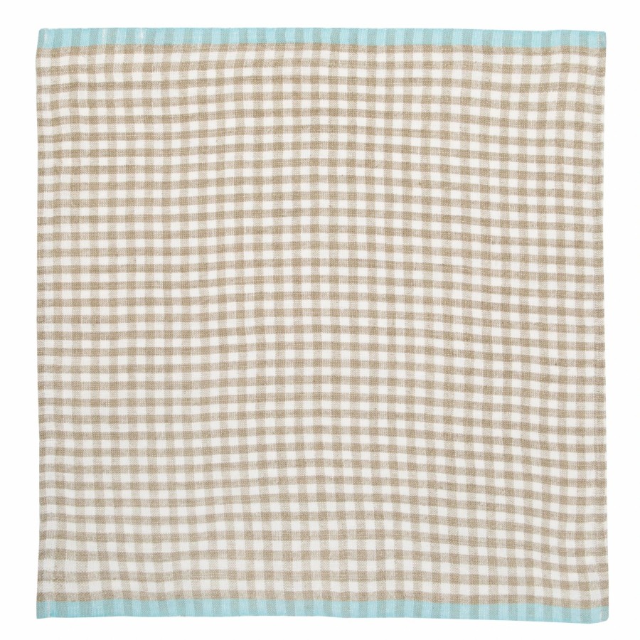 Towels * | Two-Tone Gingham Kitchen Towel Natural & Aqua