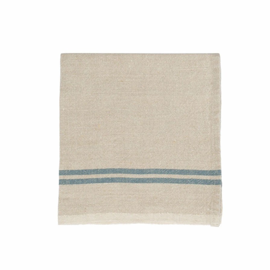 Napkins * | Vintage Linen Napkins Natural & Blue, Set Of 4