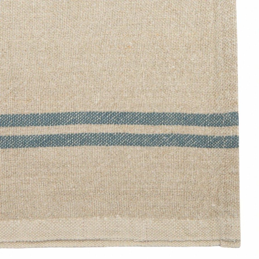 Napkins * | Vintage Linen Napkins Natural & Blue, Set Of 4