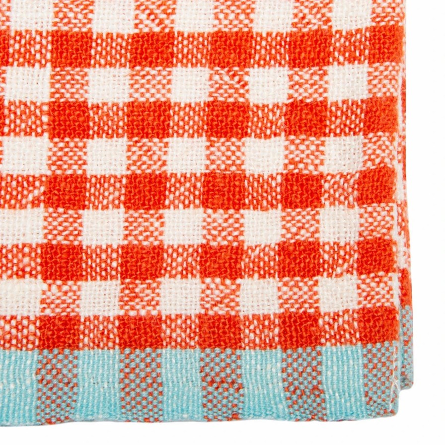 Napkins * | Two-Tone Gingham Napkins Orange & Aqua, Set Of 4