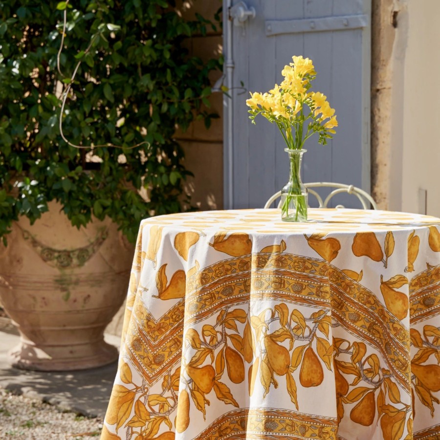 French Tablecloths * | French Tablecloth Orchard Pear Mustard & Grey