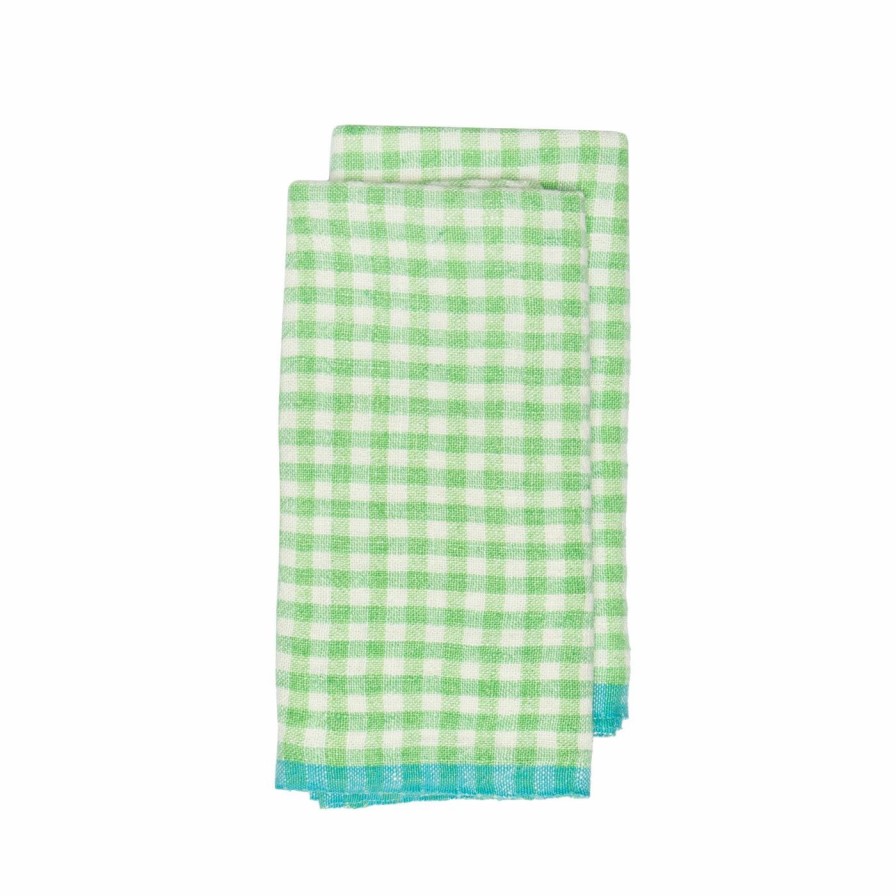 Towels * | Two-Tone Gingham Kitchen Kitchen Towels Lime & Aqua, Set Of 2