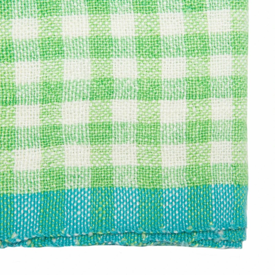 Towels * | Two-Tone Gingham Kitchen Kitchen Towels Lime & Aqua, Set Of 2