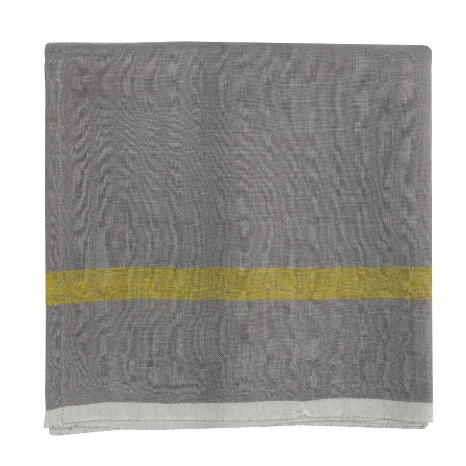 Napkins * | Laundered Linen Napkins Grey & Lime, Set Of 4