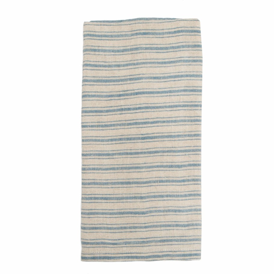 Towels * | Boat Stripe Linen Kitchen Towels Natural & Blue, Set Of 2