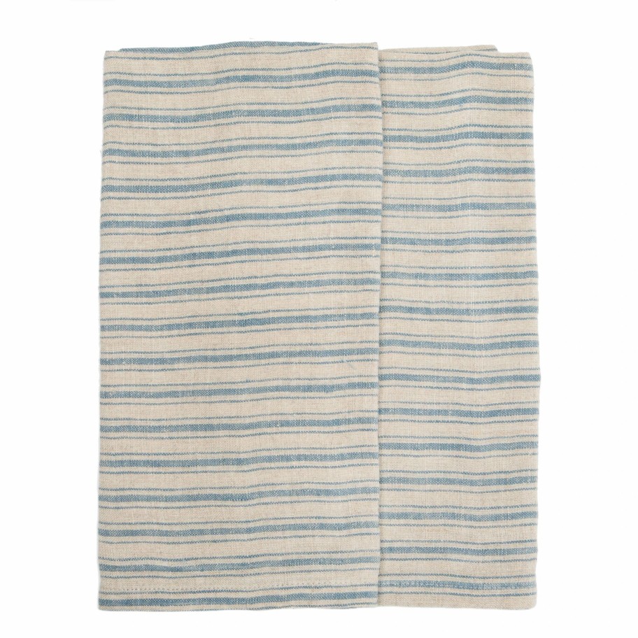 Towels * | Boat Stripe Linen Kitchen Towels Natural & Blue, Set Of 2