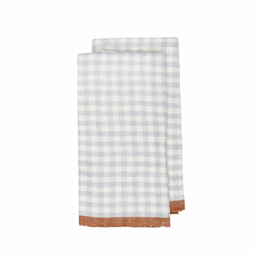 Towels * | Two-Tone Gingham Kitchen Towels Blue & Cognac, Set Of 2