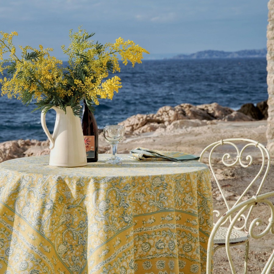 French Tablecloths * | French Tablecloth La Mer Aqua & Citrine