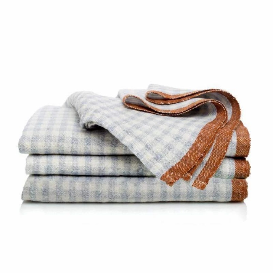 Napkins * | Two-Tone Gingham Napkins Blue & Cognac, Set Of 4