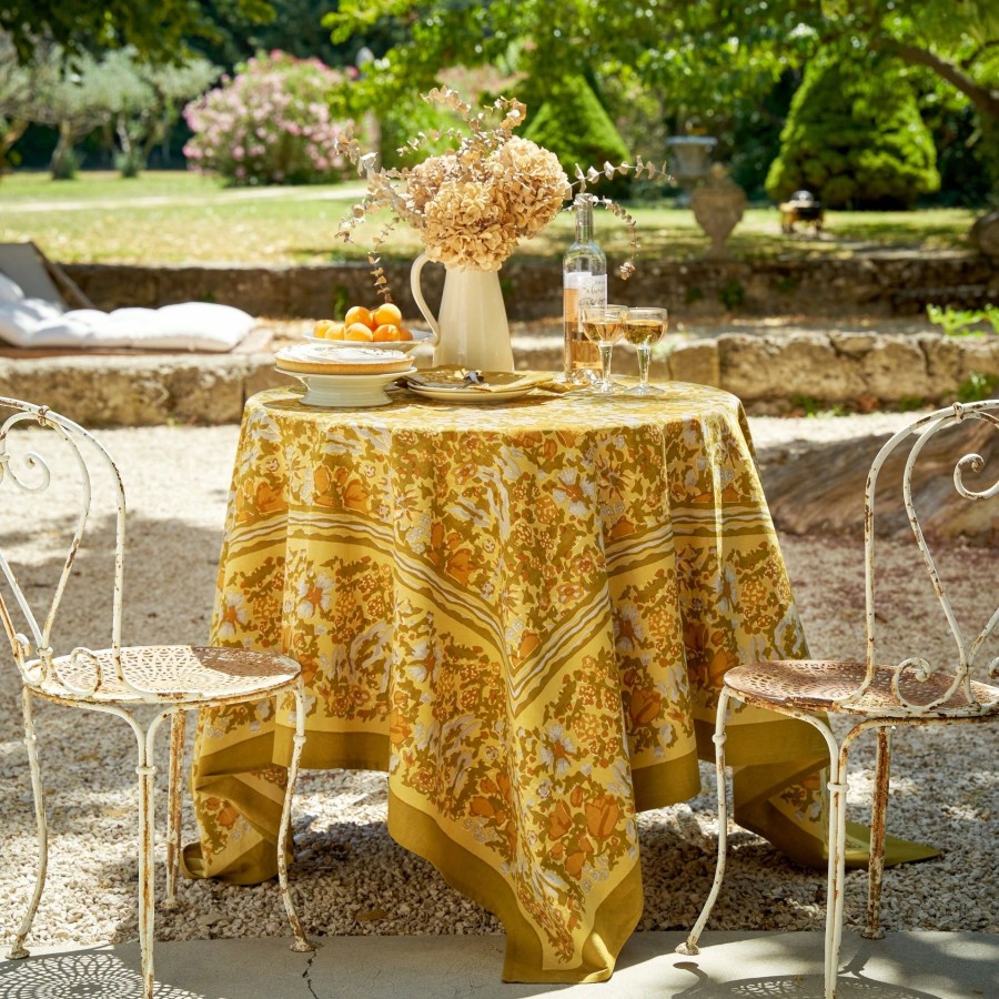 French Tablecloths * | French Tablecloth Jardin Mustard & Grey