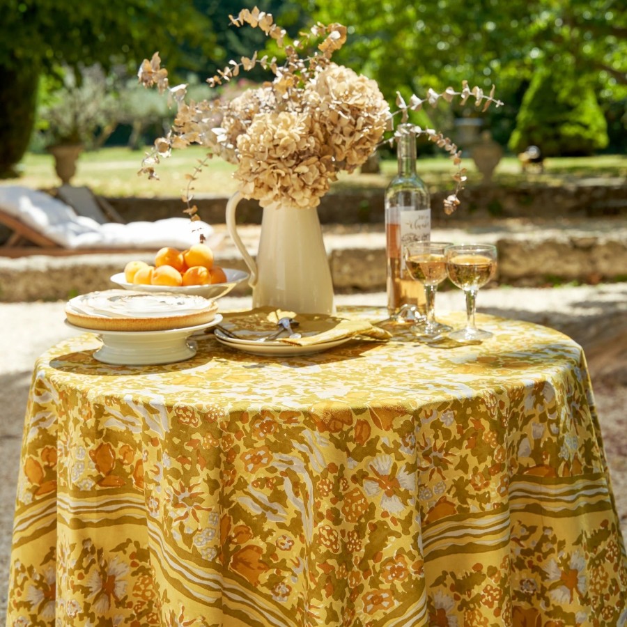 French Tablecloths * | French Tablecloth Jardin Mustard & Grey