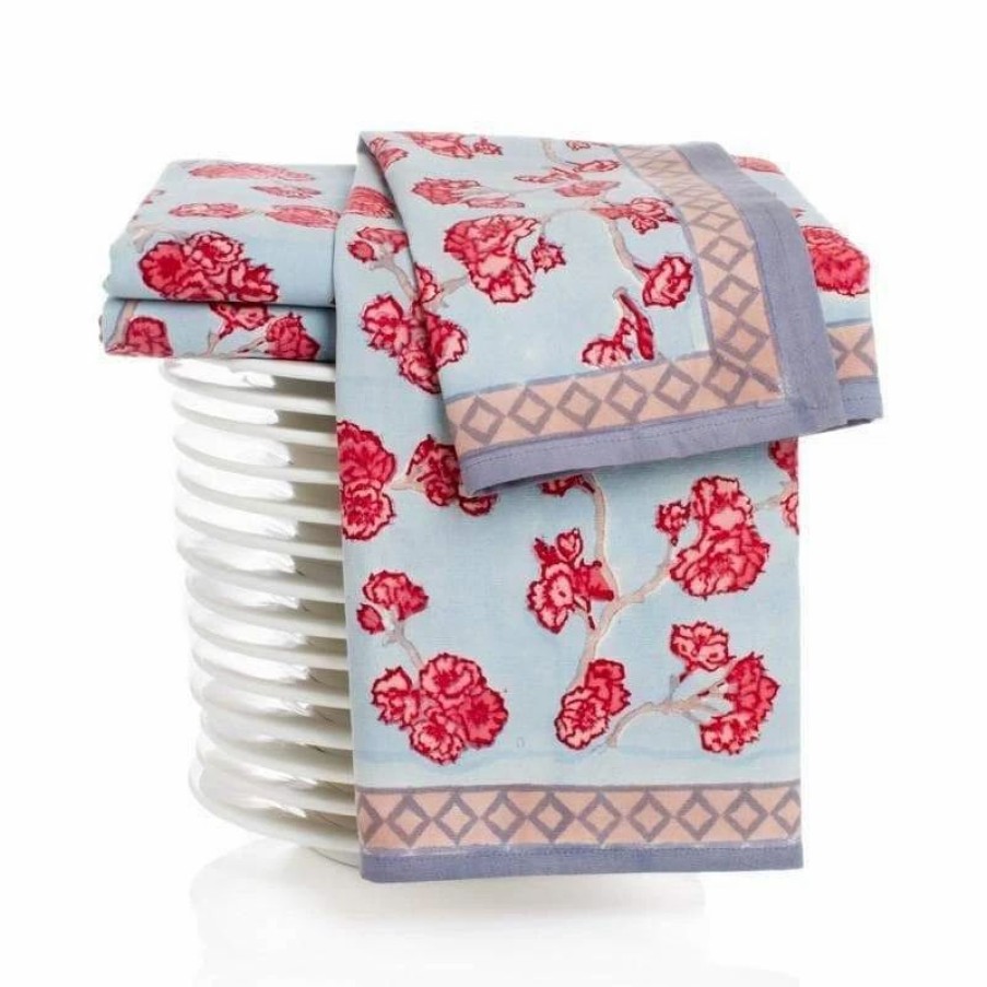 Towels * | Cherry Blossom Tea Towels Blue & Blush, Set Of 3 Default