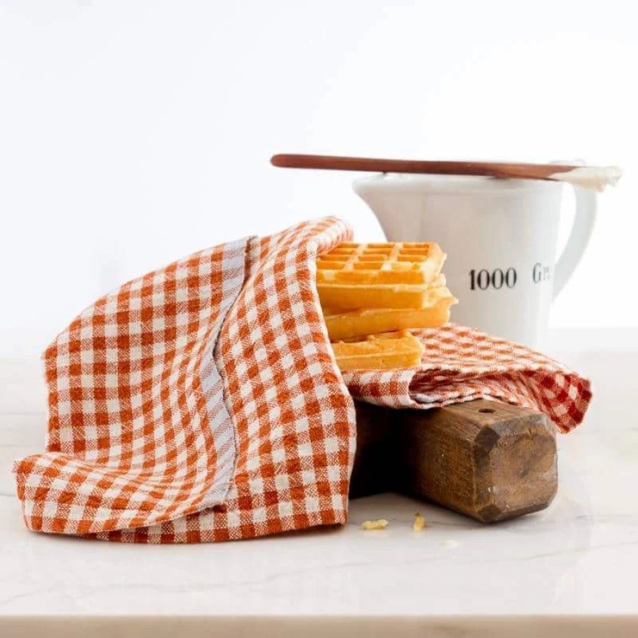 Napkins * | Two-Tone Gingham Napkins Cognac & Blue, Set Of 4