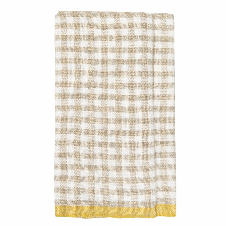 Towels * | Two-Tone Gingham Kitchen Towel Natural & Dijon