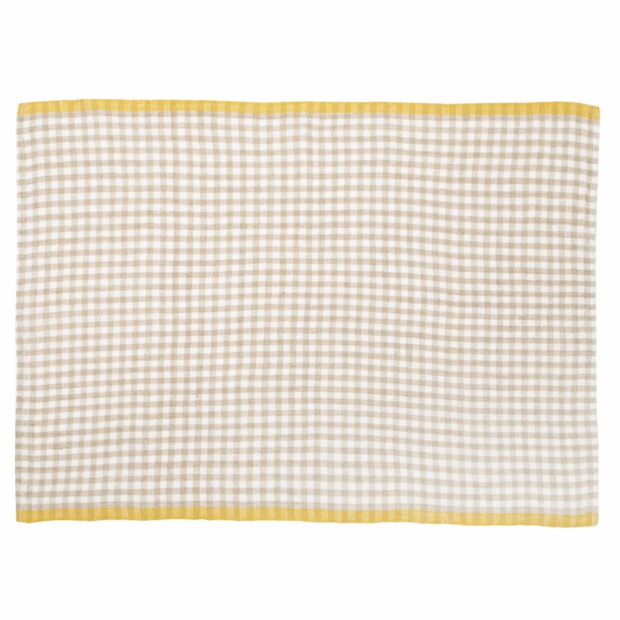 Towels * | Two-Tone Gingham Kitchen Towel Natural & Dijon