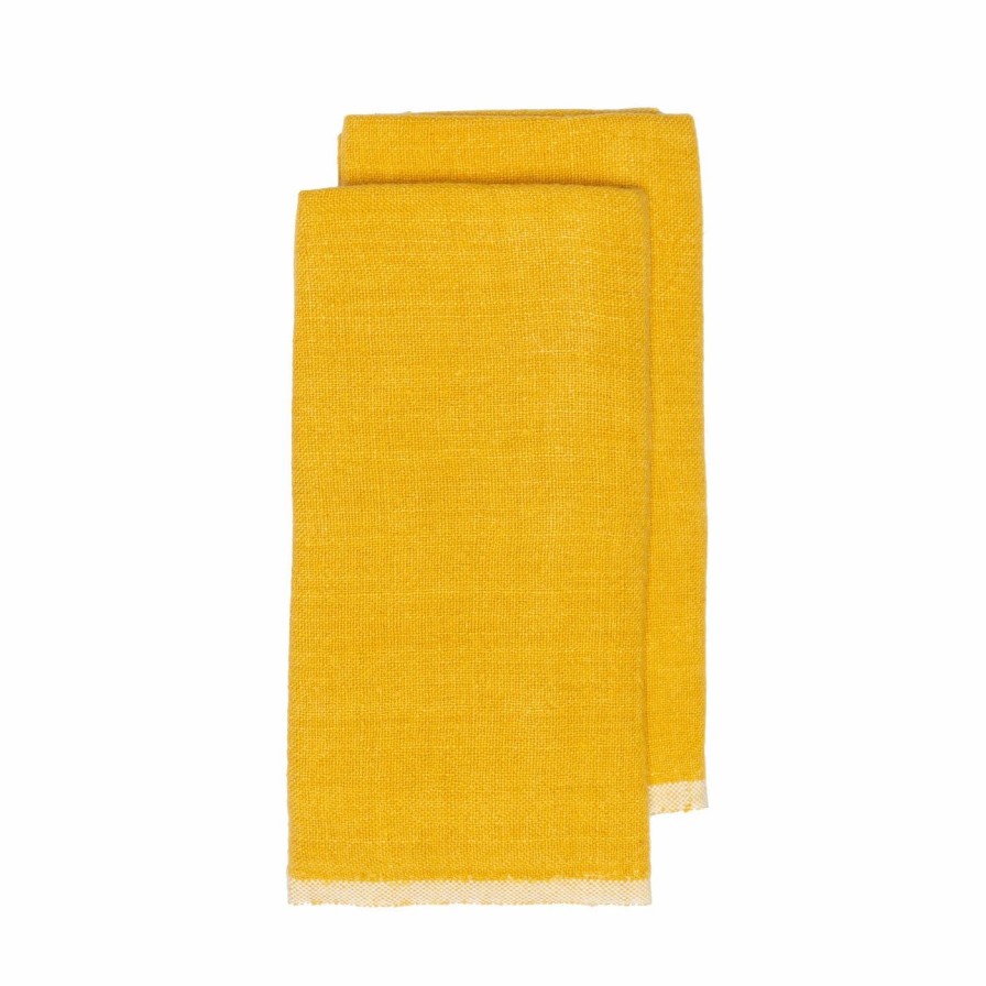 Towels * | Chunky Linen Mustard Kitchen Towels, Set Of 2