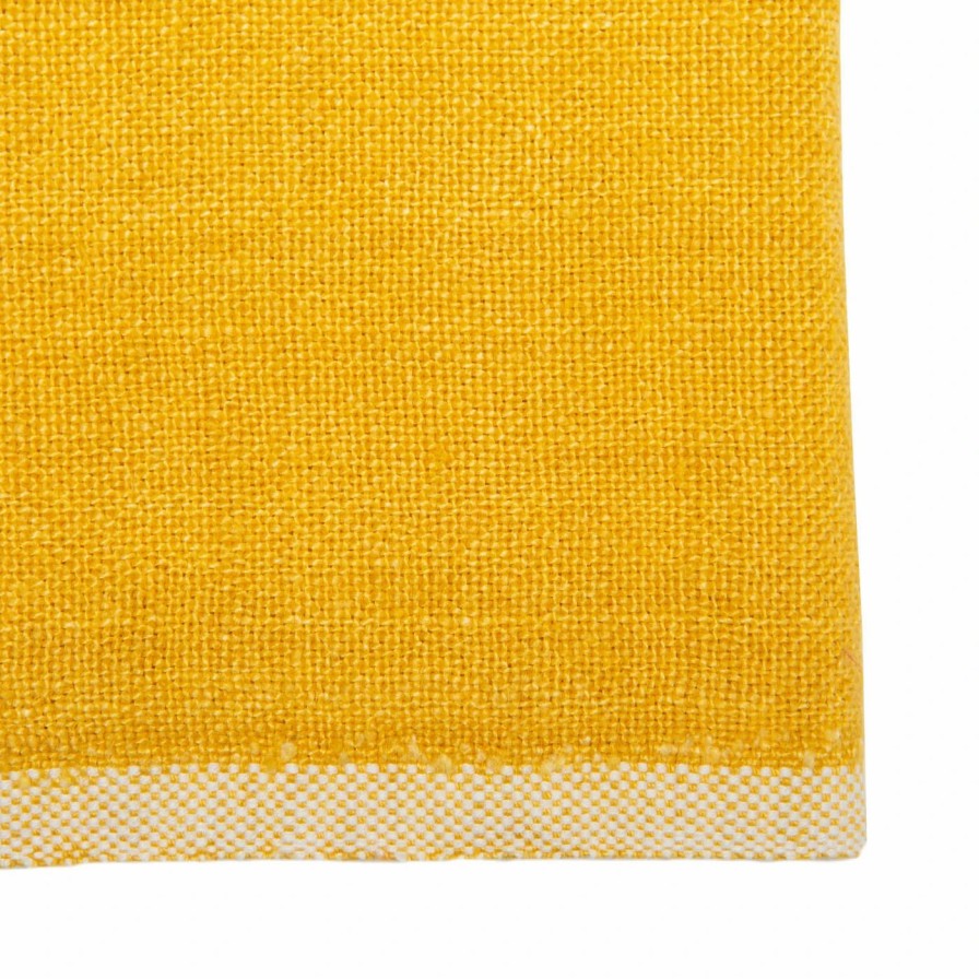 Towels * | Chunky Linen Mustard Kitchen Towels, Set Of 2