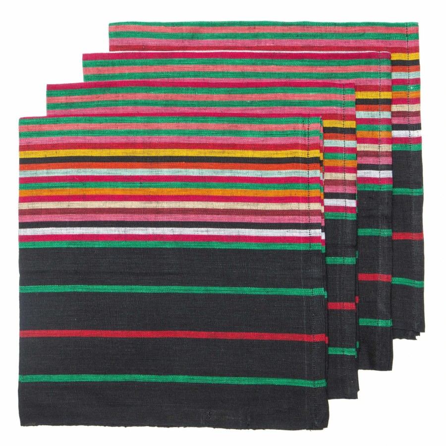 Napkins * | Multi Stripes "Black" Napkins 20 20 Set Of 4