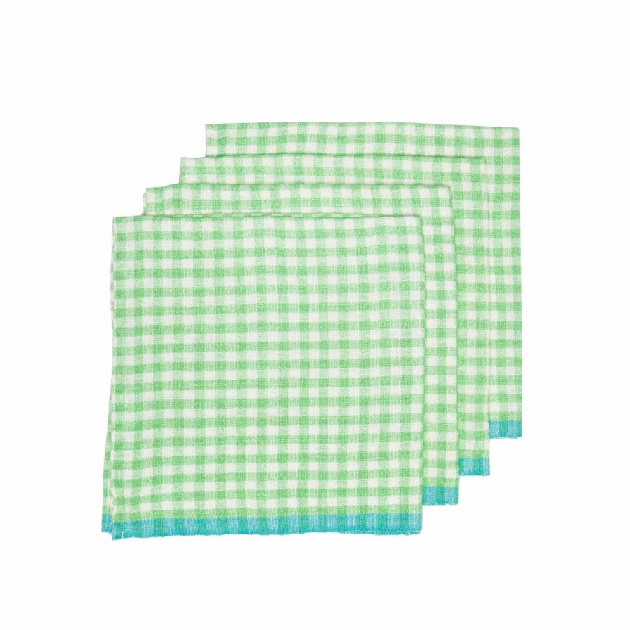 Napkins * | Two-Tone Gingham Napkins Lime & Aqua, Set Of 4