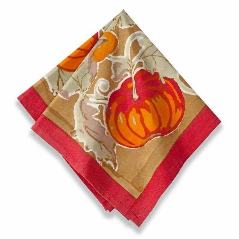 Napkins * | Pumpkin Napkins Red & Green, Set Of 6 Default