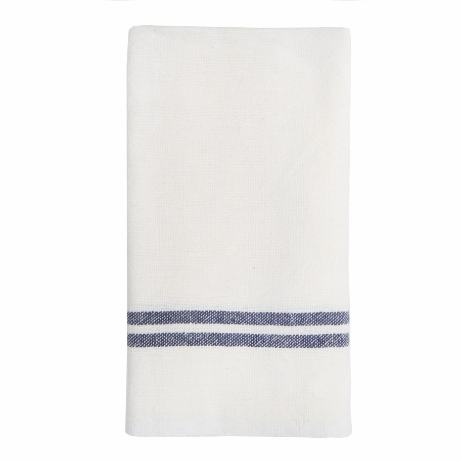 Towels * | Vintage Linen Kitchen Towels Ivory & Navy, Set Of 2