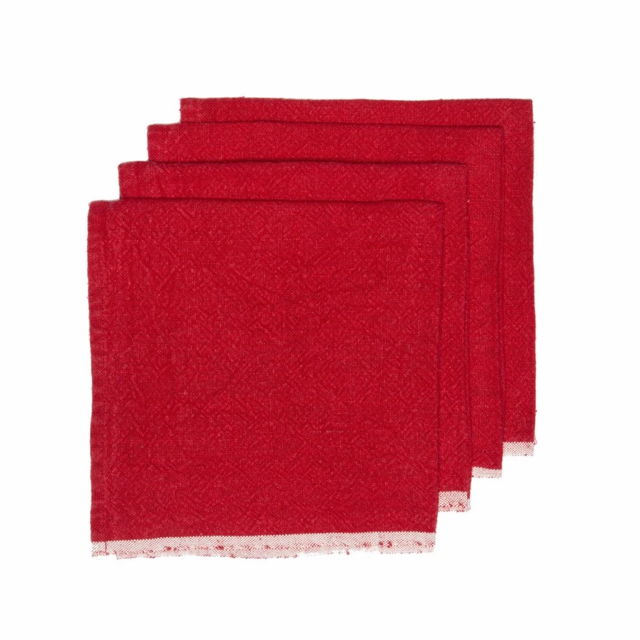 Napkins * | Chunky Linen Red Napkins, Set Of 4