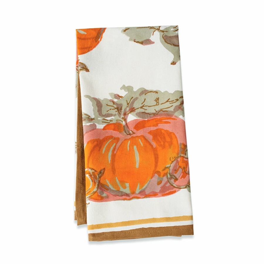 Towels * | Pumpkin Tea Towels Orange & Mustard, Set Of 3