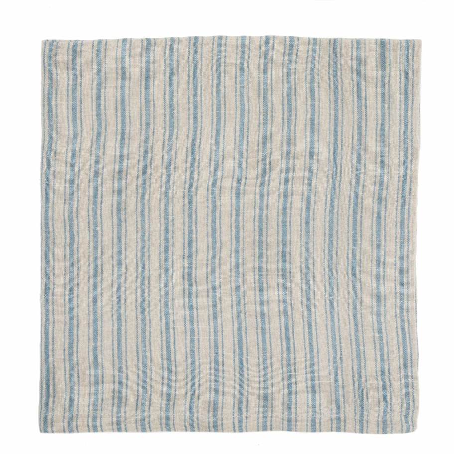 Napkins * | Boat Stripe Linen Napkins Natural & Blue, Set Of 4