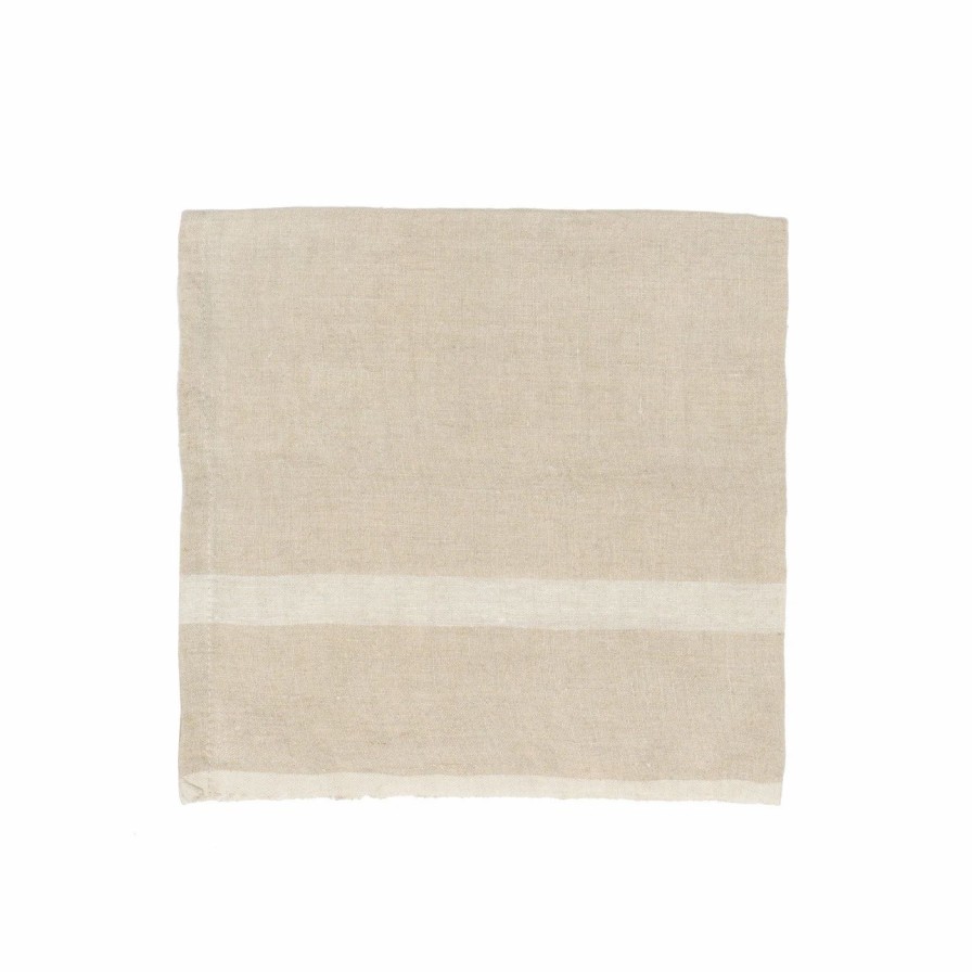 Napkins * | Laundered Linen Napkins Natural & White, Set Of 4