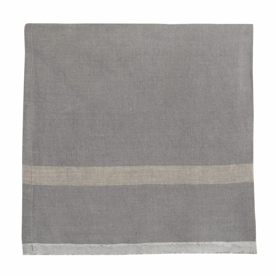 Napkins * | Laundered Linen Napkins Grey & Natural, Set Of 4