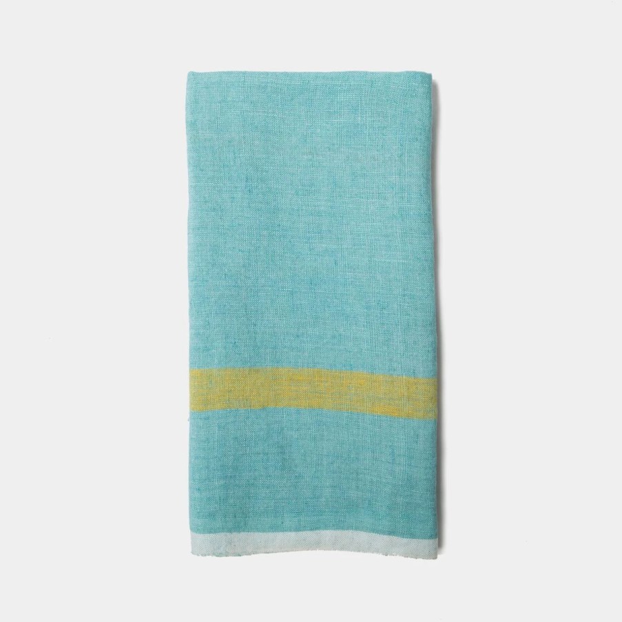 Towels * | Laundered Linen Kitchen Towels Aqua & Lime, Set Of 2