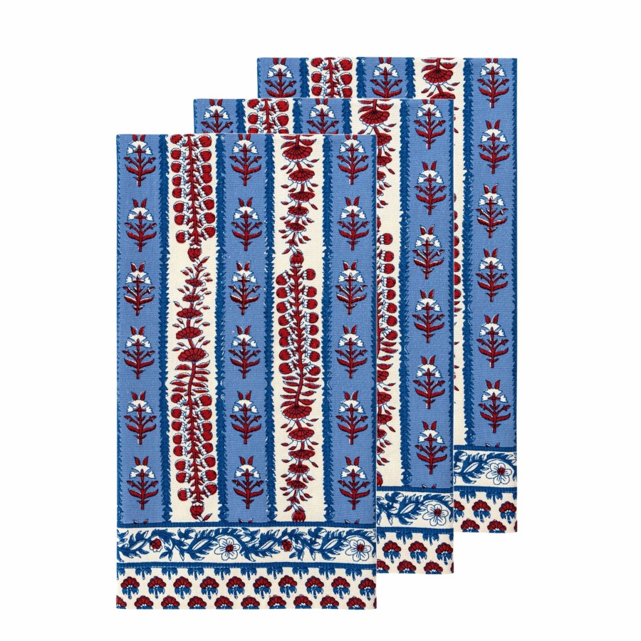 Towels * | Avignon Tea Towels Red & Blue, Set Of 3