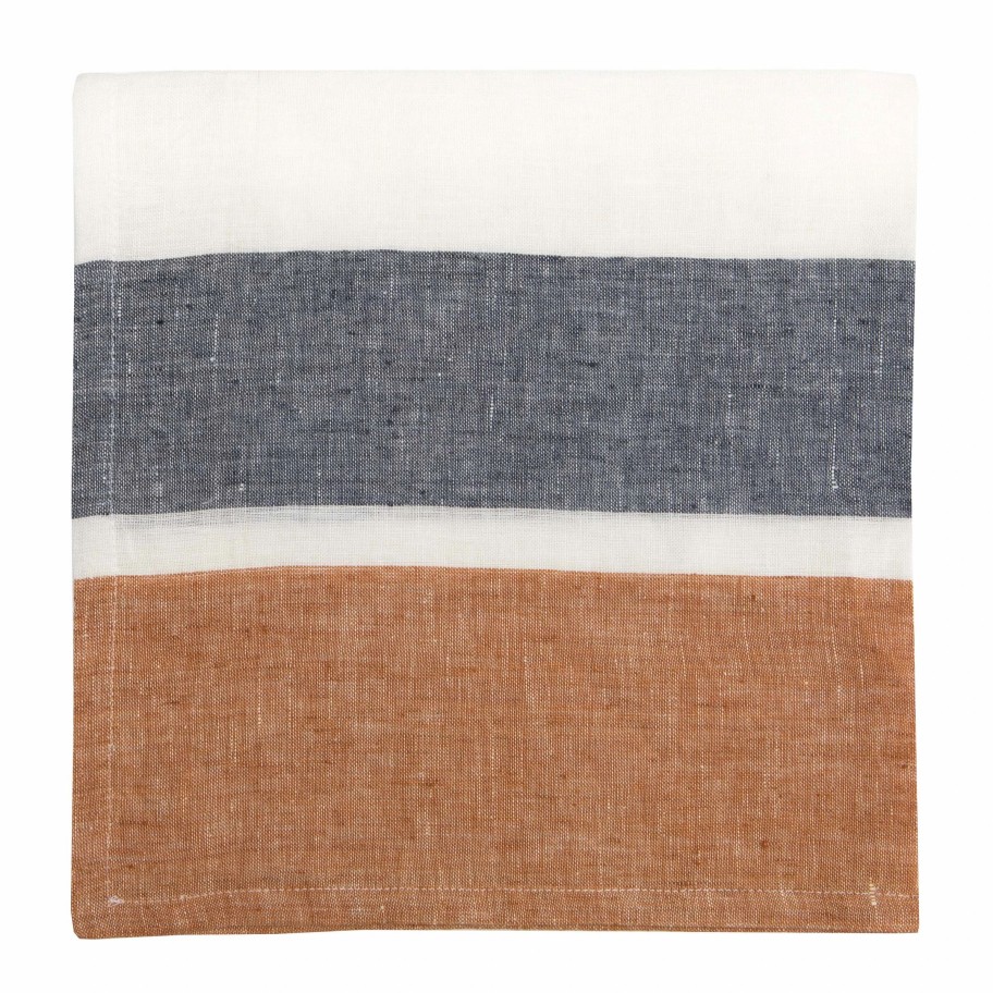 Napkins * | Bold Stripe Linen Rust Napkins Set Of 4