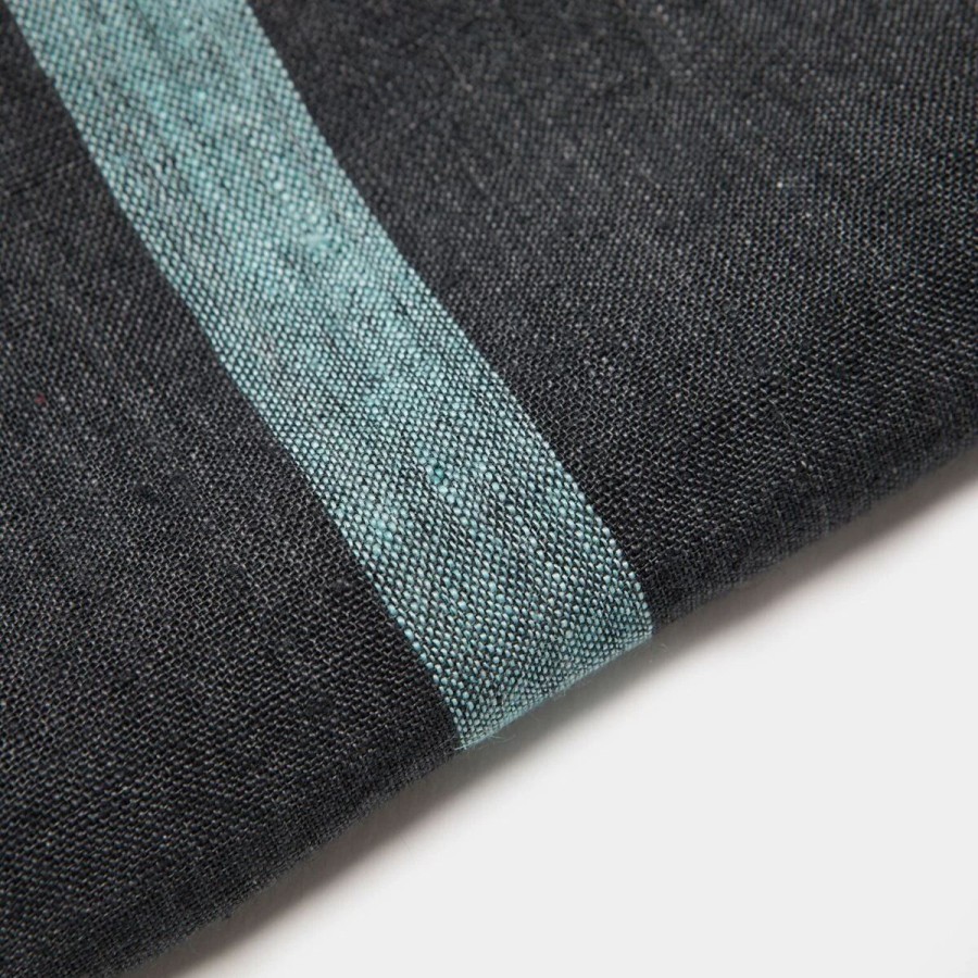 Napkins * | Laundered Linen Napkins Charcoal & Aqua, Set Of 4