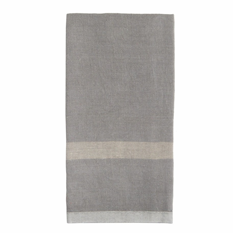 Towels * | Laundered Linen Kitchen Towels Grey & Natural, Set Of 2