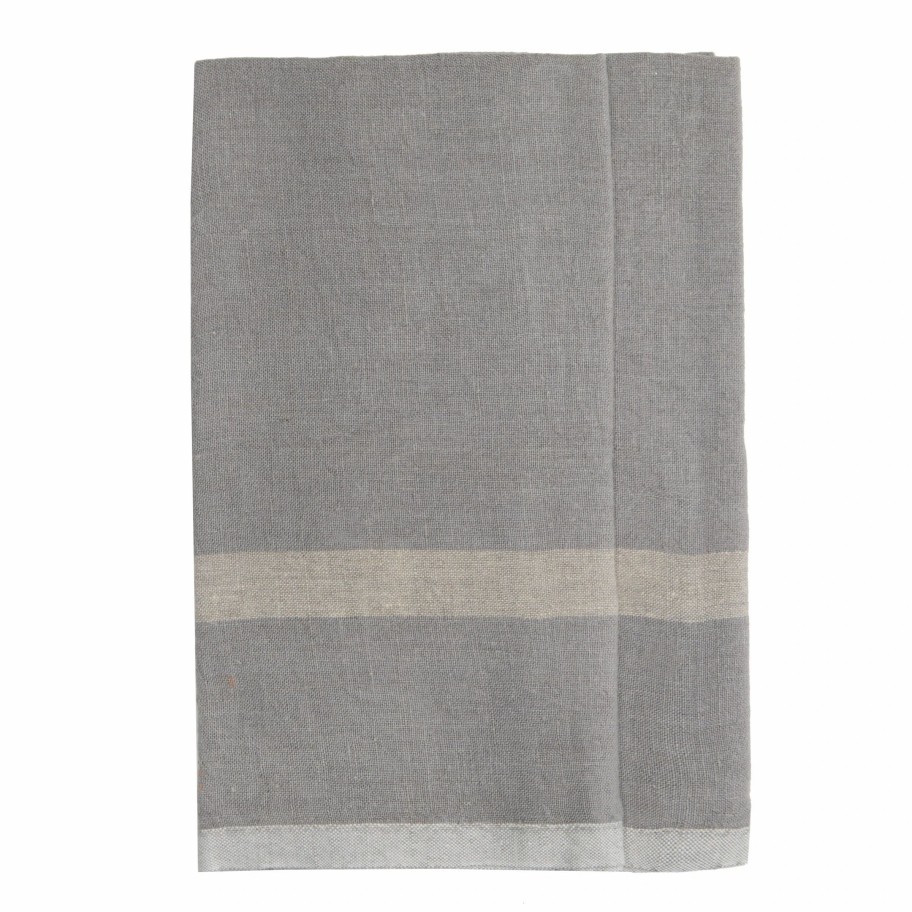 Towels * | Laundered Linen Kitchen Towels Grey & Natural, Set Of 2