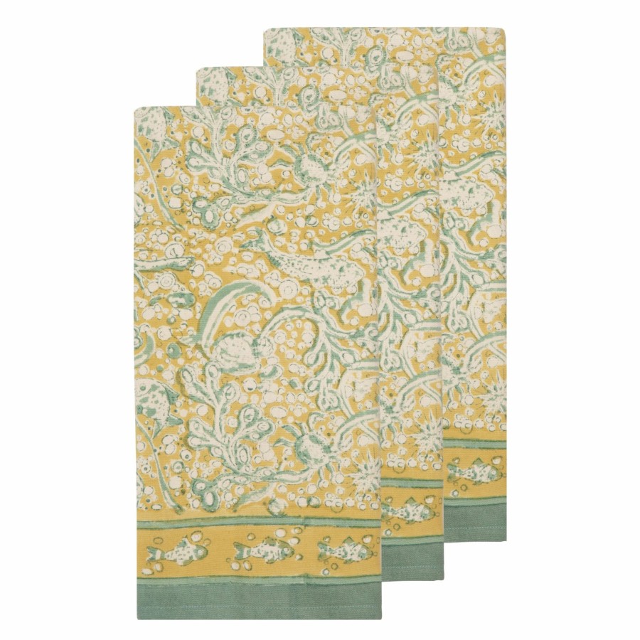 Towels * | La Mer Tea Towels Aqua & Citrine, Set Of 3