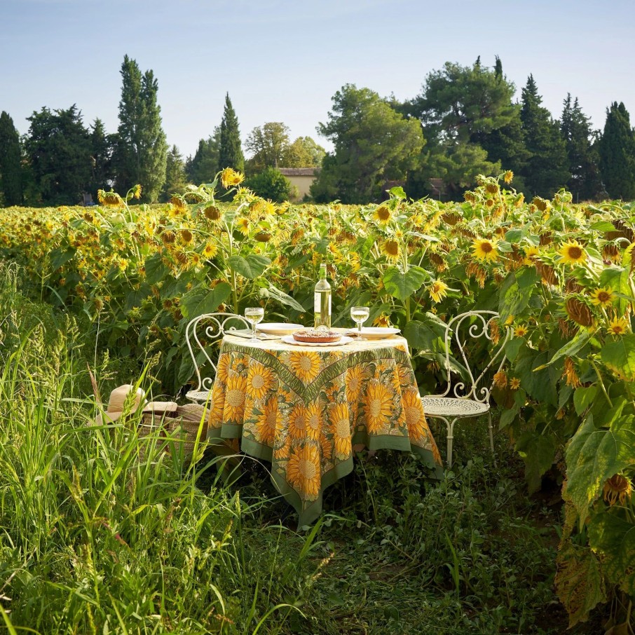 French Tablecloths * | French Tablecloth Sunflower Yellow & Green