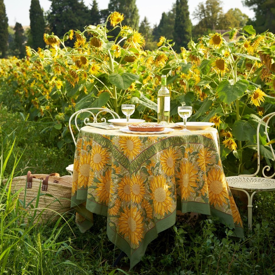 French Tablecloths * | French Tablecloth Sunflower Yellow & Green