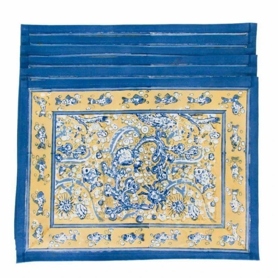 Placemats * | La Mer Placemats Blue & Yellow, Set Of 6