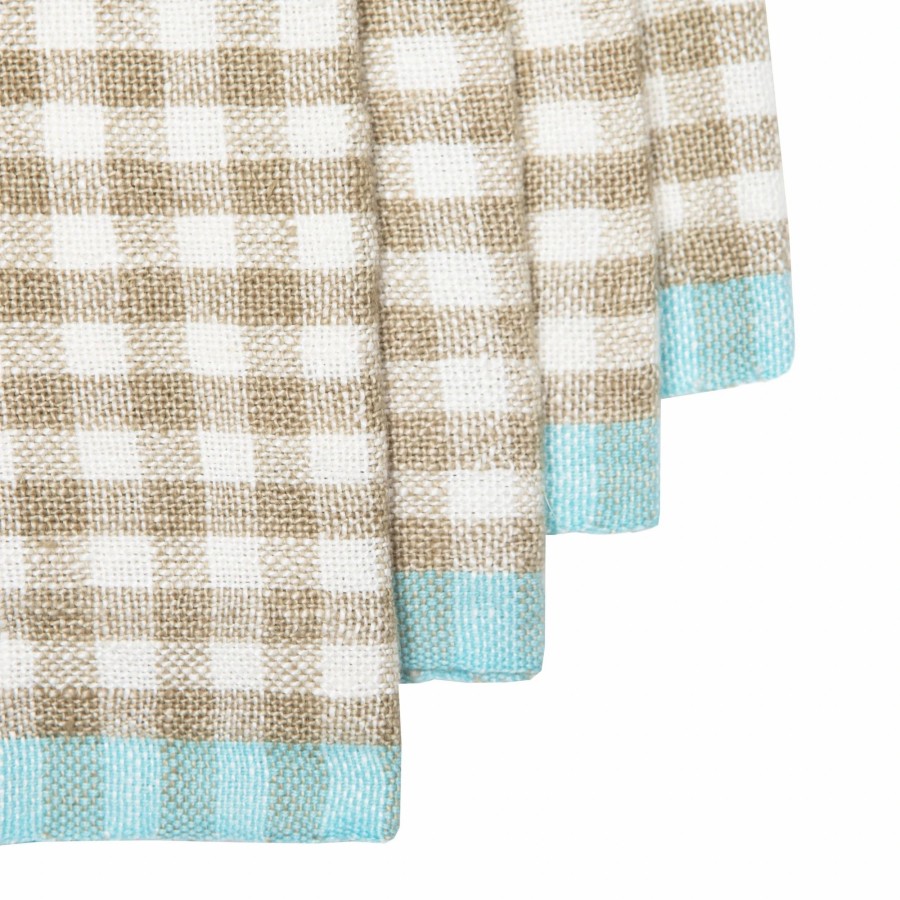 Napkins * | Two-Tone Gingham Napkins Natural & Aqua