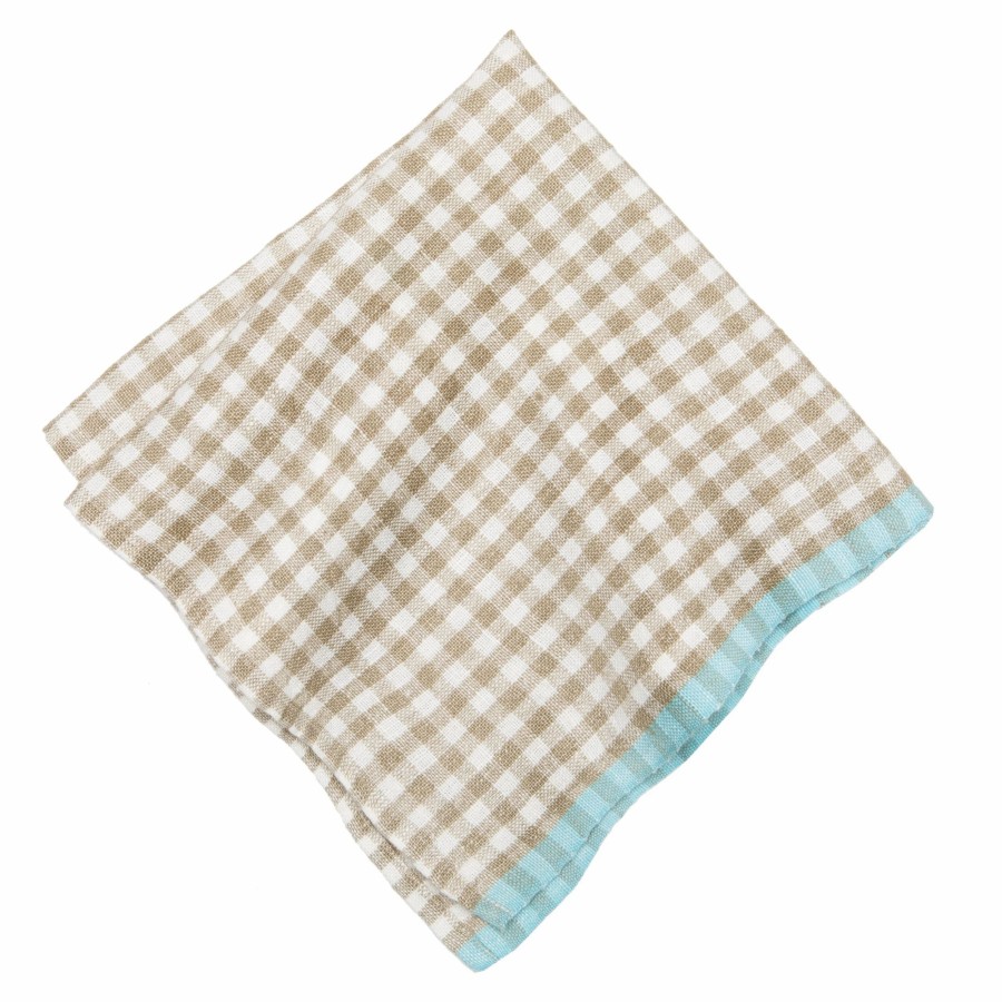 Napkins * | Two-Tone Gingham Napkins Natural & Aqua