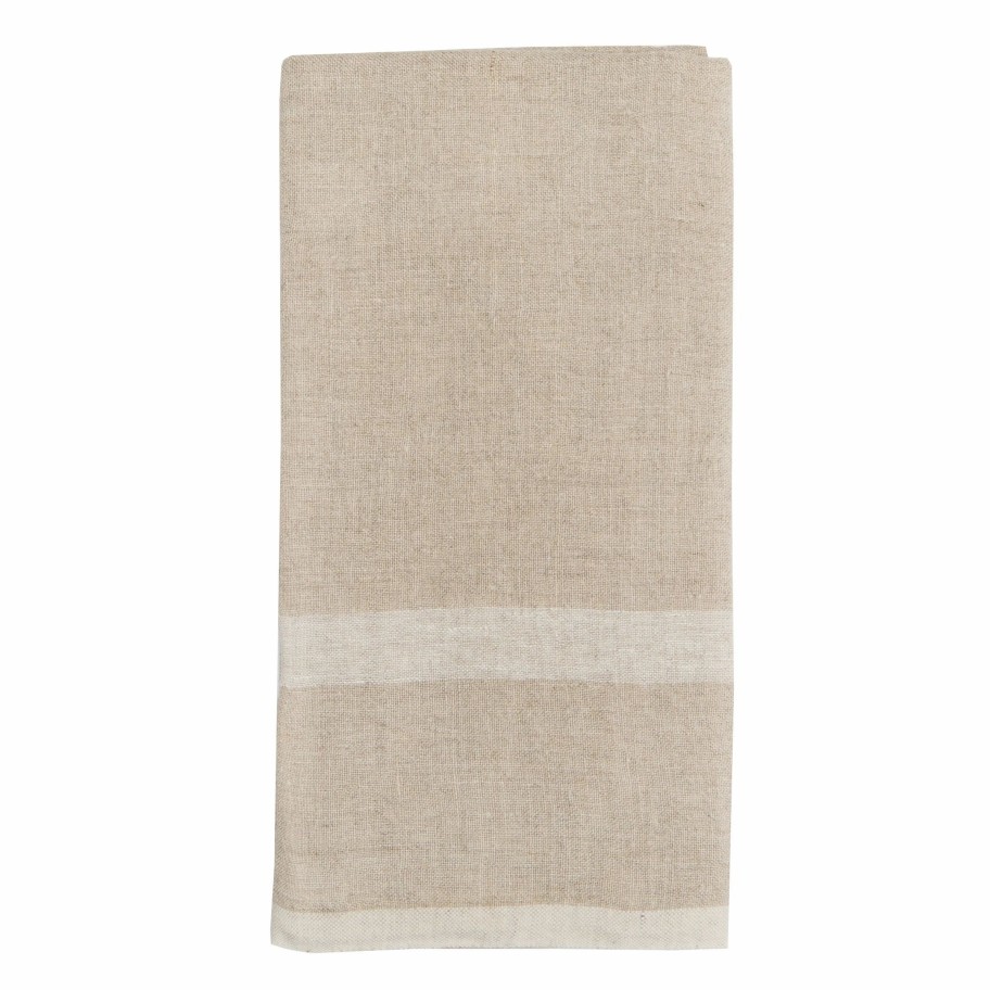 Towels * | Laundered Linen Kitchen Towels Natural & White, Set Of 2