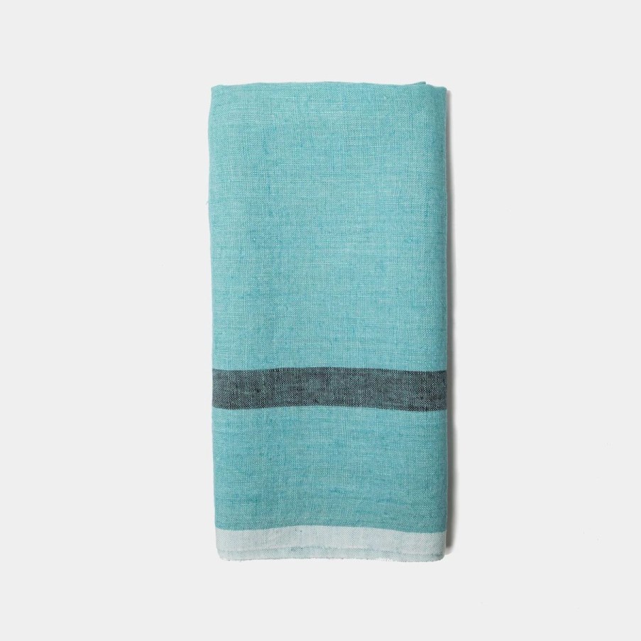 Towels * | Laundered Linen Kitchen Towels Aqua & Charcoal, Set Of 2