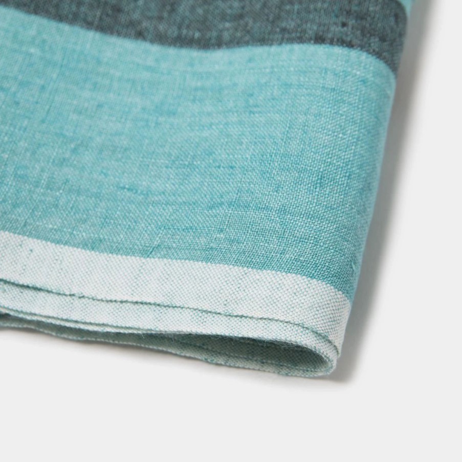 Towels * | Laundered Linen Kitchen Towels Aqua & Charcoal, Set Of 2